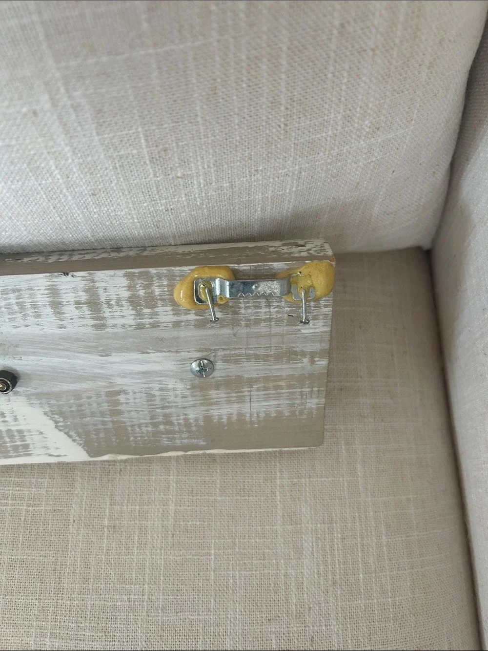 Rustic White Wood Wall Hook Rack with Mixed Glass and Metal Knobs